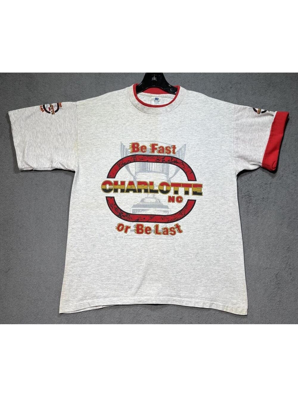 Vintage Charlotte NC Be Fast Or Be Last Single Stitch Ringer Tee L